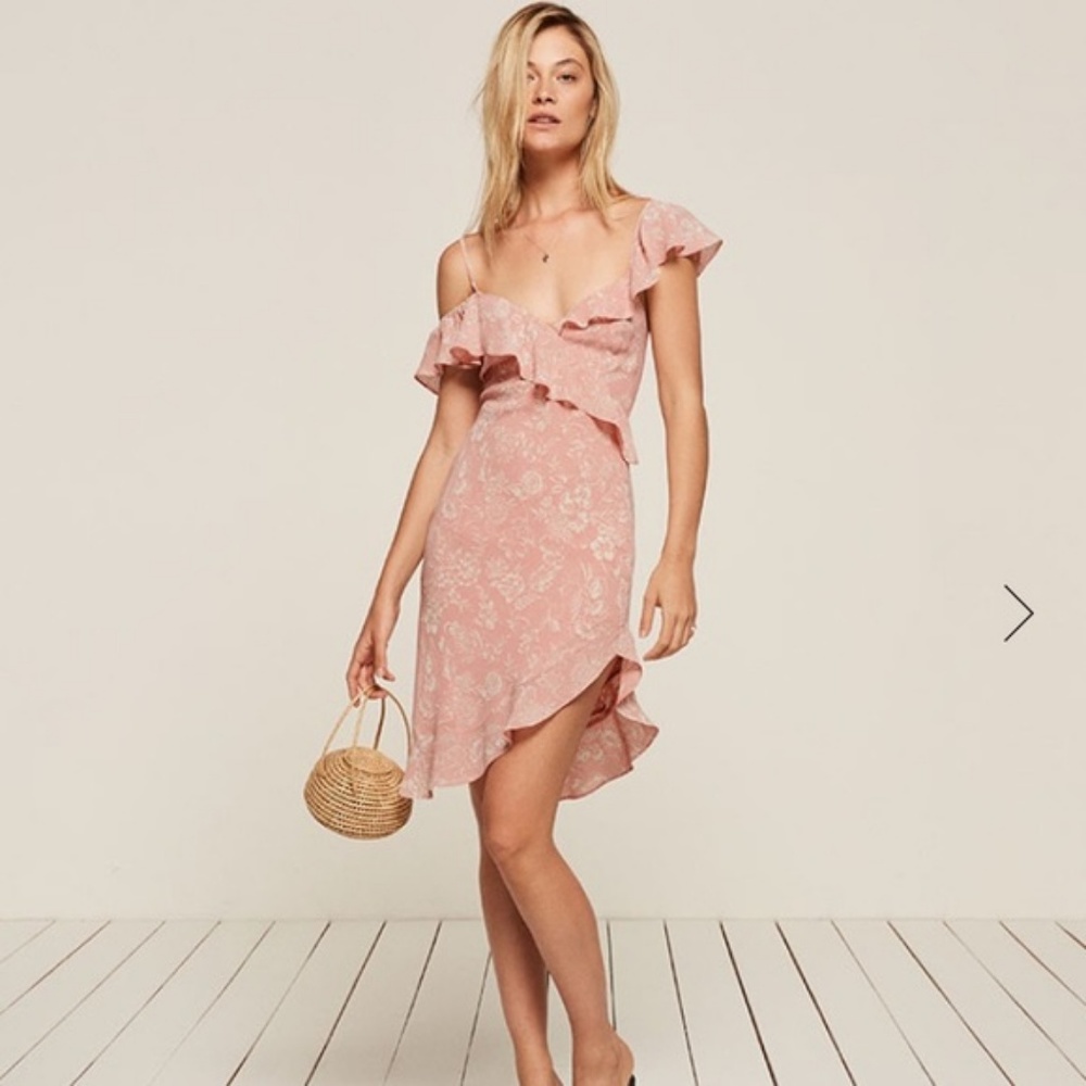 Reformation Printed Pink Adora Mini Dress